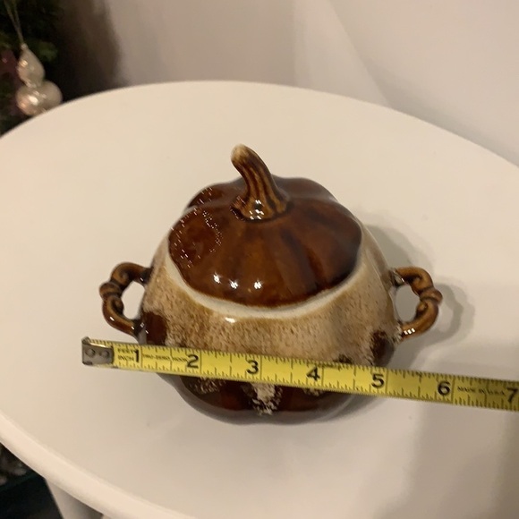 Ceramic oven pot with lid in‎ shape of a pumpkin brown farmhouse rustic boho - Picture 7 of 9